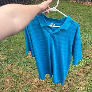 Men’s Callaway Blue Black White Striped Golf Polo Shirt T Shirt Size XL